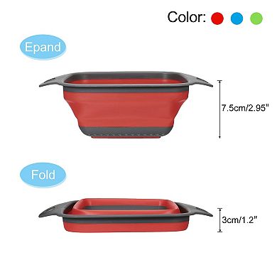 Collapsible Colander Set, 3 Pcs Silicone Square Strainer, Small Blue Green Red