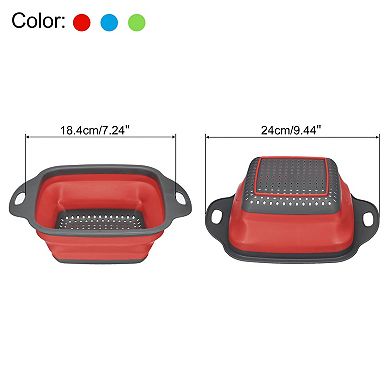 Collapsible Colander Set, 3 Pcs Silicone Square Strainer, Small Blue Green Red