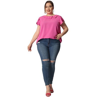 Women's Plus Size Summer Solid Cap Short Sleeve Chiffon Blouse