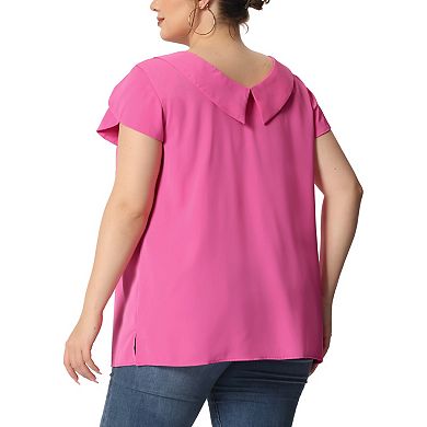 Women's Plus Size Summer Solid Cap Short Sleeve Chiffon Blouse