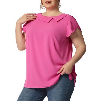 Women's Plus Size Summer Solid Cap Short Sleeve Chiffon Blouse