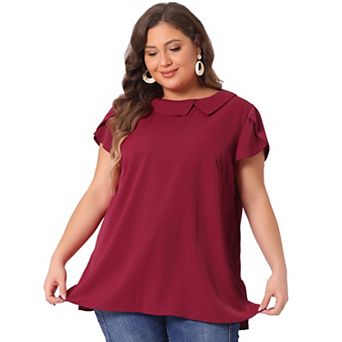 Women's Plus Size Summer Solid Cap Short Sleeve Chiffon Blouse