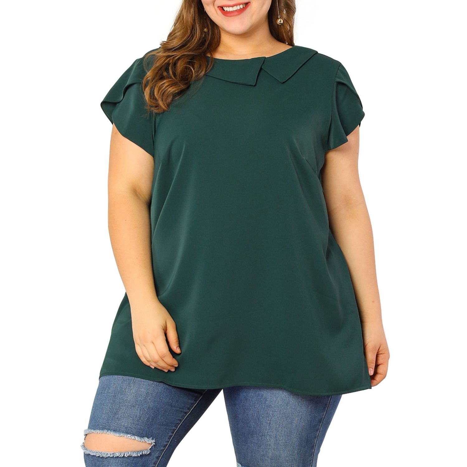 Women's Plus Size Summer Solid Cap Short Sleeve Chiffon Blouse