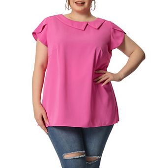 Women's Plus Size Summer Solid Cap Short Sleeve Chiffon Blouse