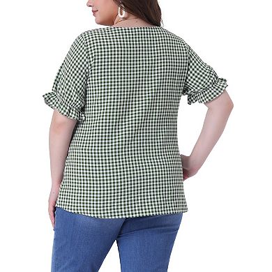 Women's Plus Size Summer Gingham Tops 1950s Sweetheart Neck Flounce ...