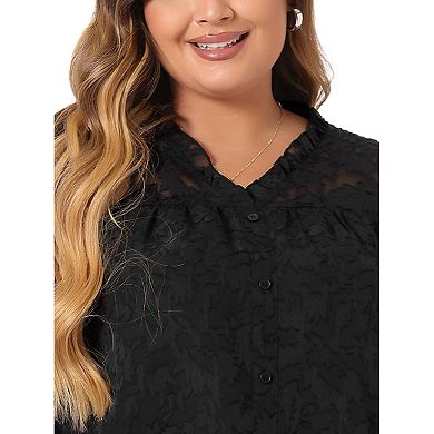 Women's Plus Size Top 3/4 Flare Sleeve V Neck Semi Sheer Blouses