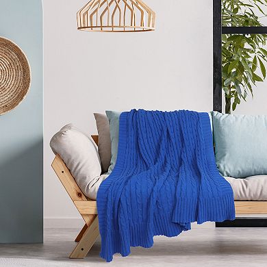 Cotton Cable Knit Throw Blanket Super Soft Throw Couch Covers Decorative Knitted Blankets for Bed