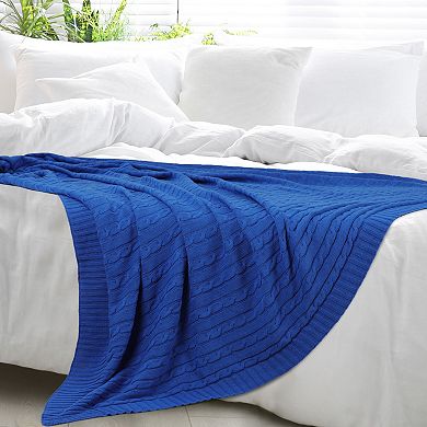 Cotton Cable Knit Throw Blanket Super Soft Throw Couch Covers Decorative Knitted Blankets for Bed