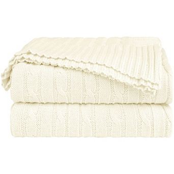 Cotton Cable Knit Throw Blanket Super Soft Throw Couch Covers Decorative Knitted Blankets for Bed