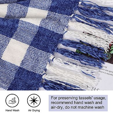 Chenille Throw Blankets with Tassel Plaid Twin 60"x78"