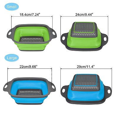 Collapsible Colander Set, 2 Size Silicone Square Strainer, Large and Small