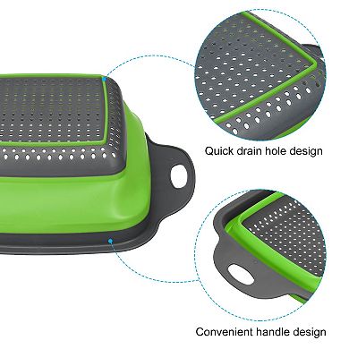 Collapsible Colander Set, 2 Size Silicone Square Strainer, Large and Small