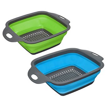 Collapsible Colander Set, 2 Size Silicone Square Strainer, Large and Small