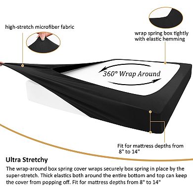 Box Spring Cover Wrap Around 4 Sides Bed Skirt Stretchy Queen 60" x 80" x 14"(W*L*H)
