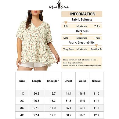 Women's Plus Blouse Floral Layered Flare Hem Casual Peplum Tops