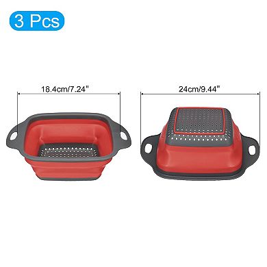 Collapsible Colander Set, 3 Pcs Silicone Square Foldable Strainer, Small