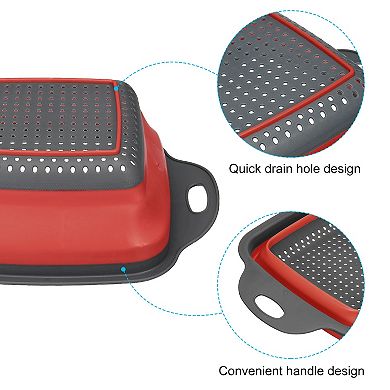 Collapsible Colander Set, 3 Pcs Silicone Square Foldable Strainer, Small
