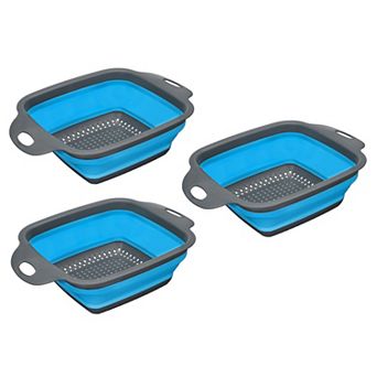 Collapsible Colander Set, 3 pc Silicone Square Foldable Strainer, Large