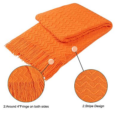 Soft Knitted Throw Blanket Bed Sofa Couch Decorative Fringe Wave Pattern Throw 50"x60"