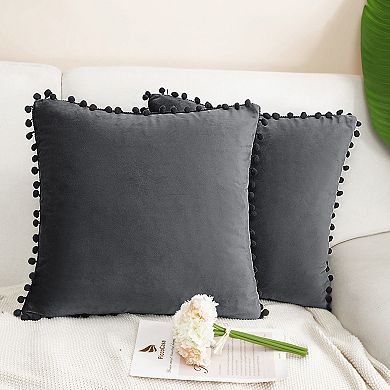 Velvet Pillow Covers Pom Throw Cover Square Throw Pillow Covers 2 Pcs 20"x20"
