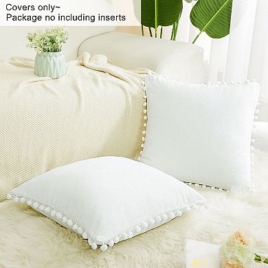 Velvet Pillow Covers Pom Throw Cover Square Throw Pillow Covers 2 Pcs 20"x20"