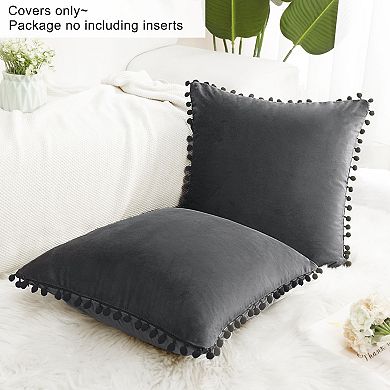 Velvet Pillow Covers Pom Throw Cover Square Throw Pillow Covers 2 Pcs 20"x20"