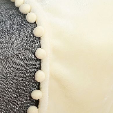 Flannel Fleece Blanket With Pompom Fringe Solid Microfiber Plush Decorative Blankets Throw 50"x60"