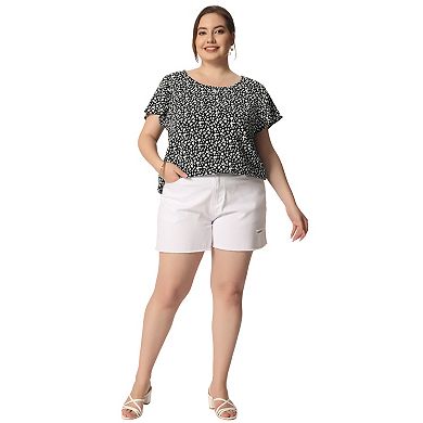 Women's Plus Size Retro Ditsy Floral Short Sleeve Round Neck Blouse
