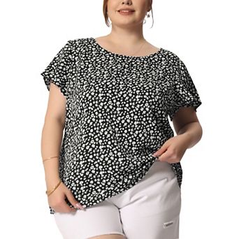 Women's Plus Size Retro Ditsy Floral Short Sleeve Round Neck Blouse