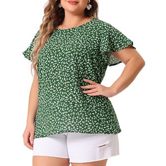 Women's Plus Size Retro Ditsy Floral Short Sleeve Round Neck Blouse