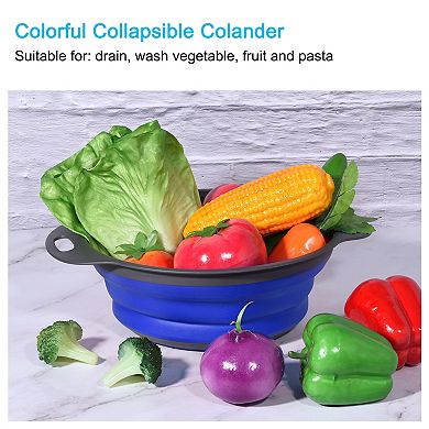 Collapsible Colander Round Foldable Strainer, Diameter Sizes 9.4inch Blue