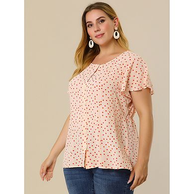 Women's Plus Size Short Sleeve Button Front Cute Polka Dots Shirt