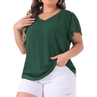 Women's Plus Size Pin Dots Short Sleeve V Neck Casual Plain Top Blouse