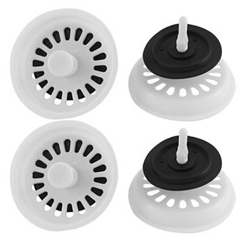 Kitchen Bathroom White Plastic Sink Strainer Drainer Drain Stopper Filter 4 pc White And Black