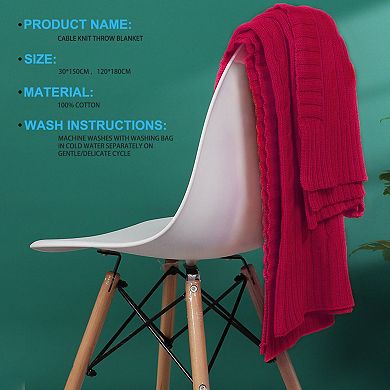 Soft 100% Cotton Knitted Lightweight Cable Knit Bed Blanket Home Decorative Blanket Throw 50"x60"