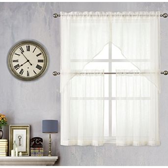 Kate Aurora Modern Chic Complete 4 pc Striped Sheer Kitchen Curtain Tier and Valance Set