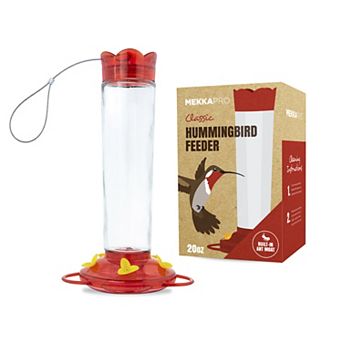 Mekkapro Outdoor Hummingbird Feeder Made From Glass, Hanging 5 Nectar Feeding Stations, Bright Red