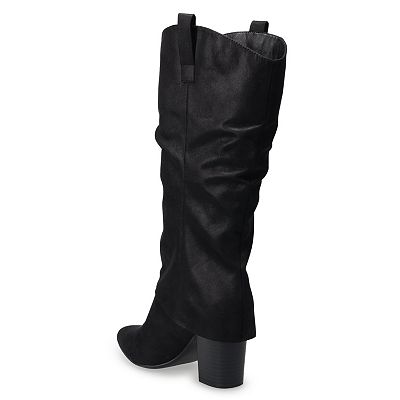 tall black dress boots Women's On The Right Foot Black Faux Leather Knee High Boots | Size: 6