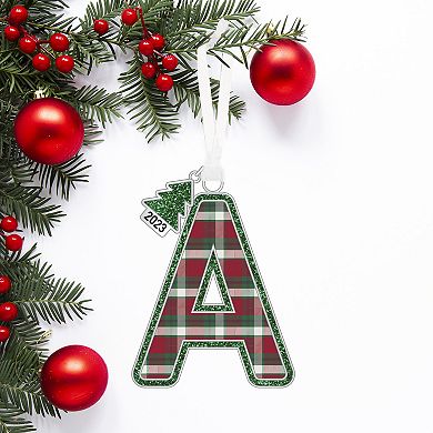 Plaid Block Monogram Letter Ornament