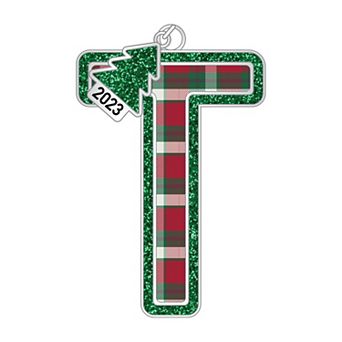 Plaid Block Monogram Letter Ornament