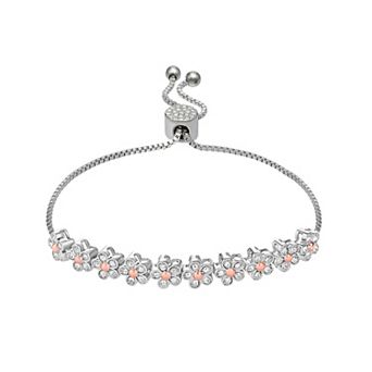 Brilliance Two Tone Crystal Flowers Bracelet