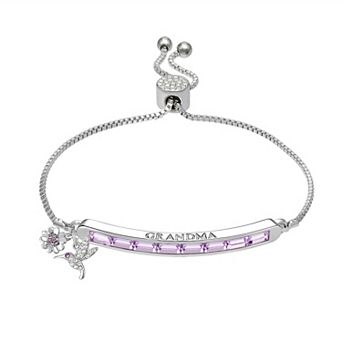 Brilliance Silver Tone Violet Crystal "Grandma" Hummingbird & Flower Charm Bracelet