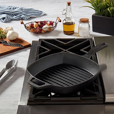 Smith & Clark Pre-Seasoned Cast-Iron Grill Pan with Assist Handle