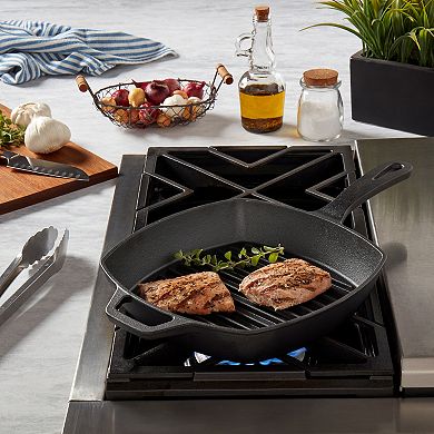Smith & Clark Pre-Seasoned Cast-Iron Grill Pan with Assist Handle