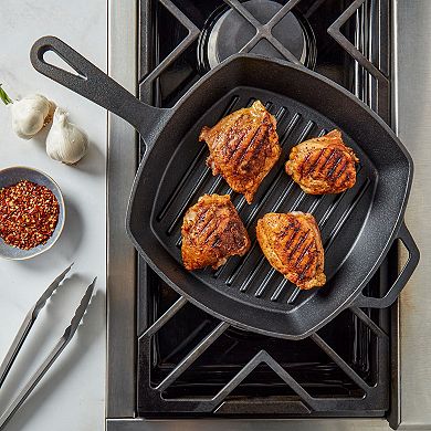 Smith & Clark Pre-Seasoned Cast-Iron Grill Pan with Assist Handle