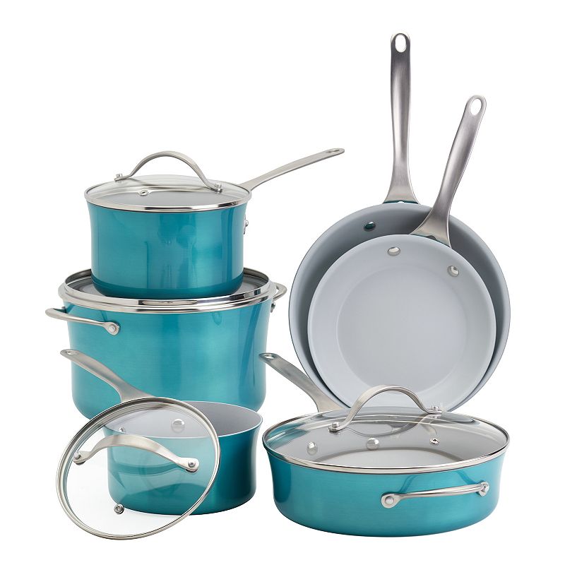 Kenmore Elite Andover Nonstick Aluminum Glacier Blue Cookware Set (10-Piece)