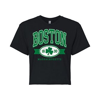 Juniors' Boston Cropped Graphic Tee
