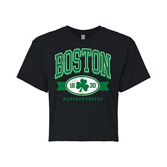 Juniors' Boston Cropped Graphic Tee