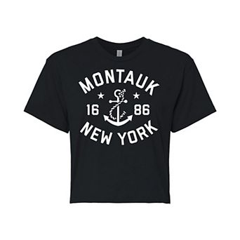 Juniors' Montauk NY Cropped Graphic Tee