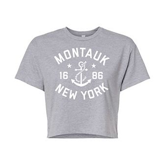 Juniors' Montauk NY Cropped Graphic Tee